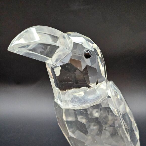 Crystal Clear Glass Bird Toucan Parrot Figurine Paperweight Facet Cuts Vintage - Picture 11 of 12